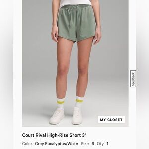 Lululemon Court Rival HR short 3” - Grey Eucalyptus Sz 6